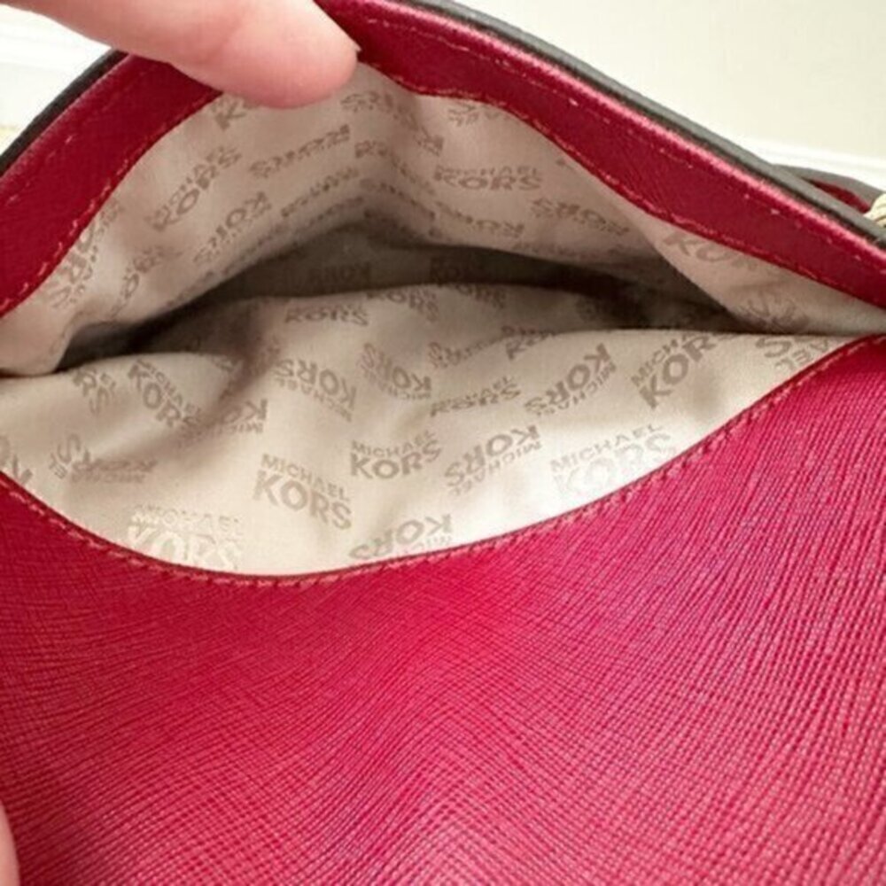 Michael Kors Jet Set Chain East West Top Zip Leather Tote Bag Red - Picture 11 of 12
